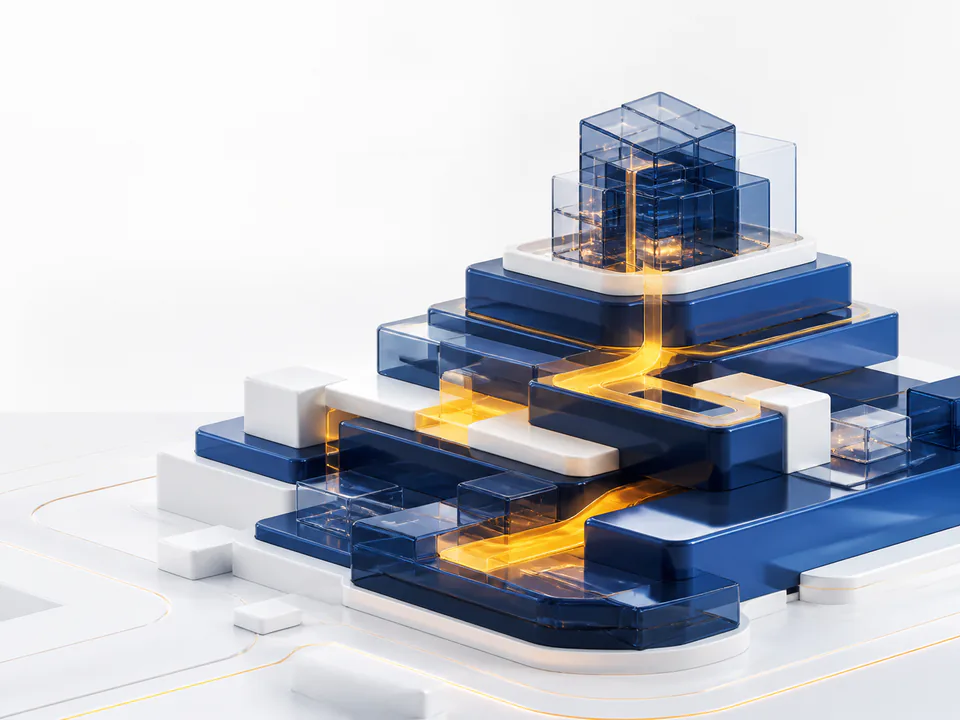 Layered digital architecture connected by a clear transformation pathway