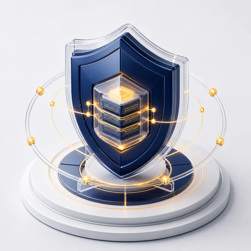 A protective shield enclosing a glowing enterprise data core
